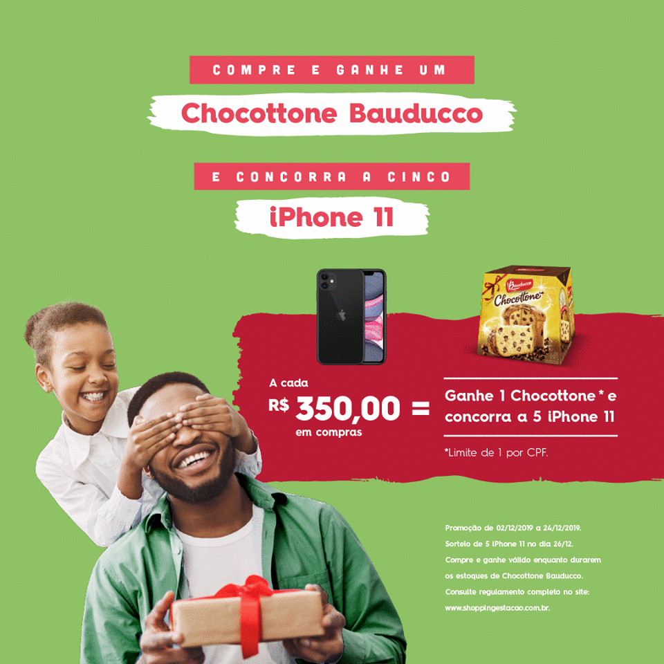 Shopping Estação faz compre e ganhe de Chocottone Bauducco e sorteia cinco iPhones 11 neste natal
