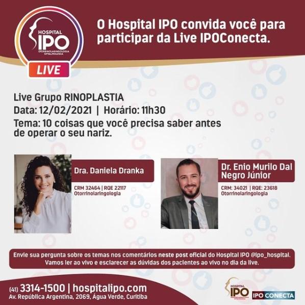 Hospital IPO promove live com curiosidades sobre rinoplastia