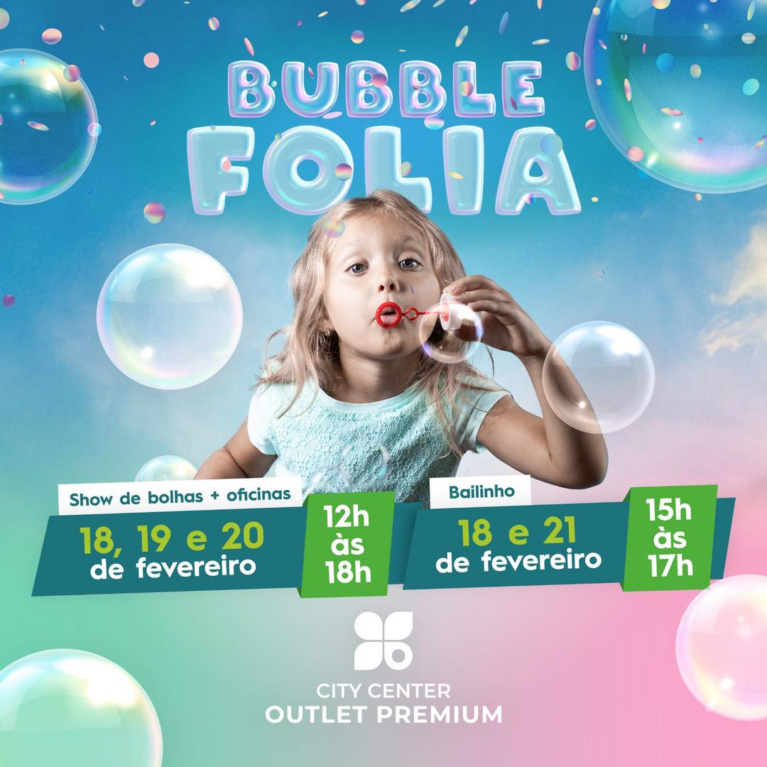 Chuvas de bolhas de sabão para o primeiro carnaval do City Center Outlet
