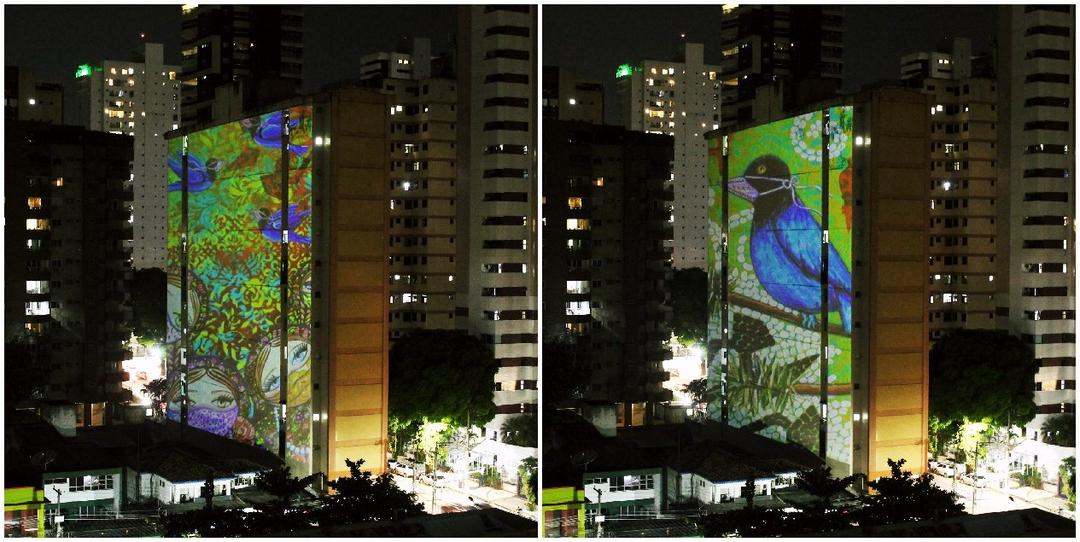 Artista curitibano Eloir Jr., tem obras projetadas nos prédios em Belém do Pará