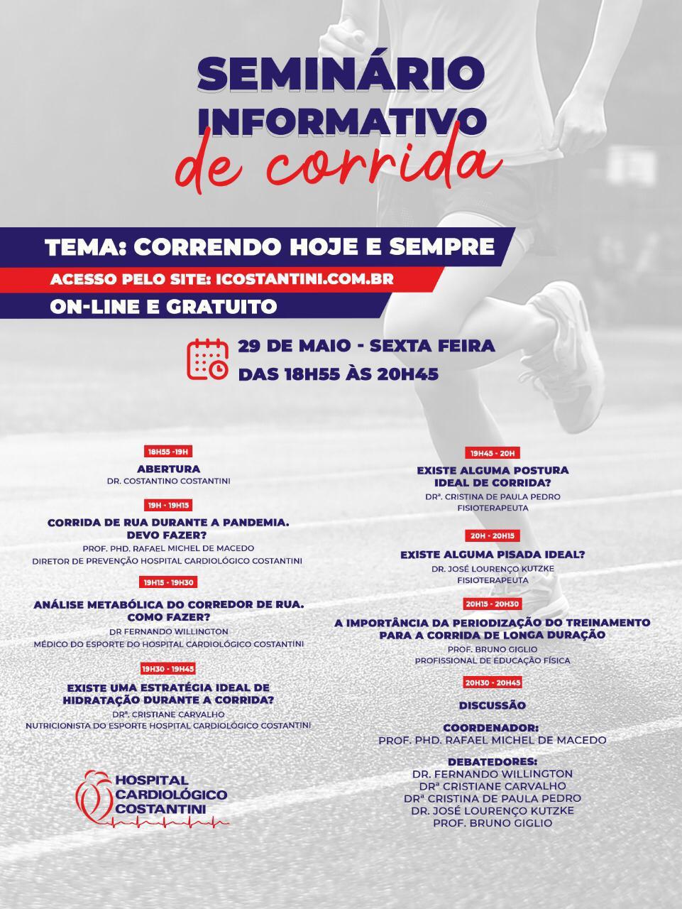 Agenda: Hospital Cardiológico Costantini realiza evento gratuito e on-line sobre Corrida de Rua
