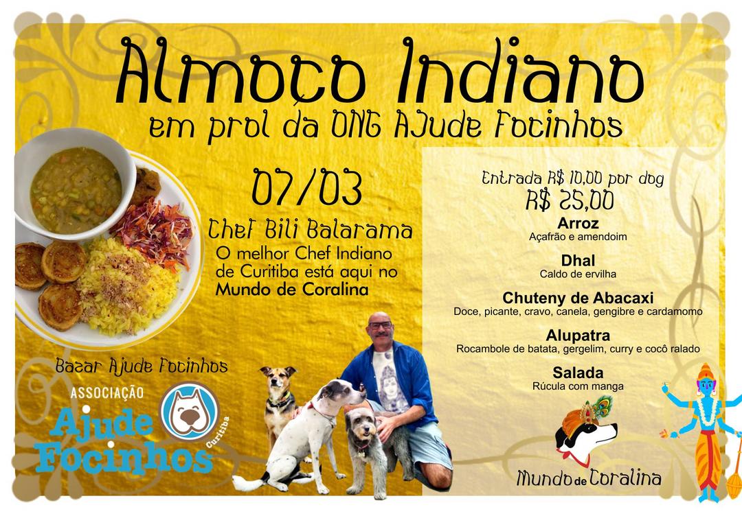 Mundo de Coralina promove almoço indiano para humanos e cães