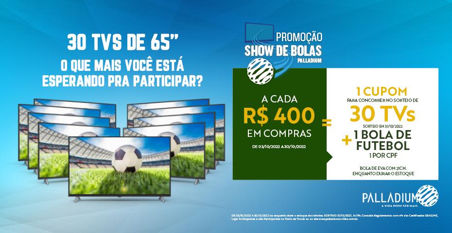 Palladium Curitiba sorteia 30 televisões de 65 polegadas no mês de outubro